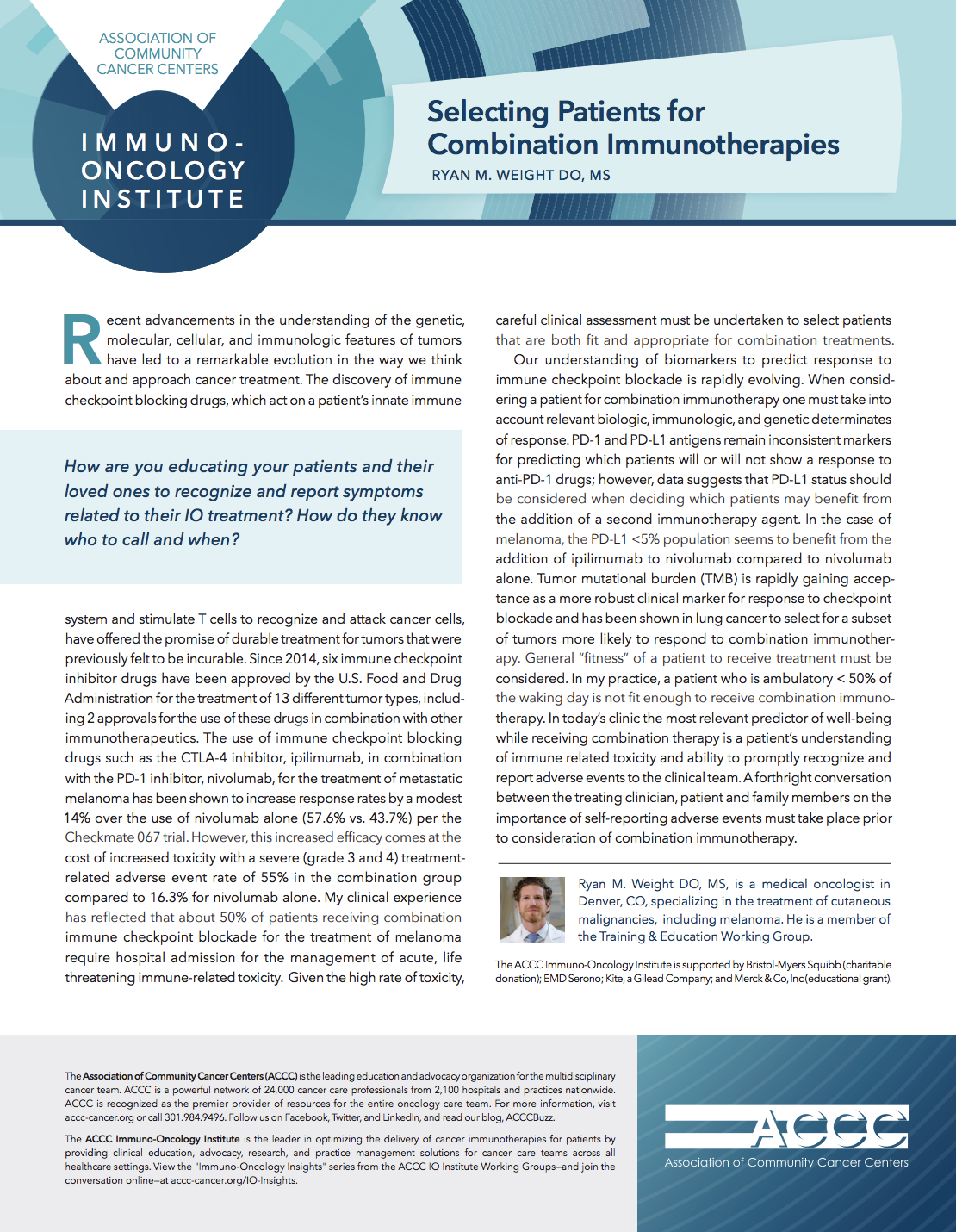 Selecting Patients for Combination Immunotherapies