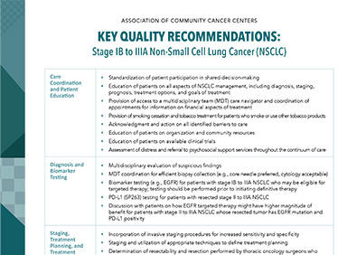 Key Quality Recommendations: Stage 1B to IIIA Non-Small Lung Cancer (NSCLC)