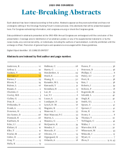 NSCLC 1 - ONF_Mar 2020 Issue_ONS 2020 Late Breaking Congress Abstracts